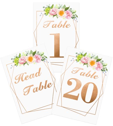 Wedding Table Numbers with Stands, 4x6 inches Double-Sided Gold Floral