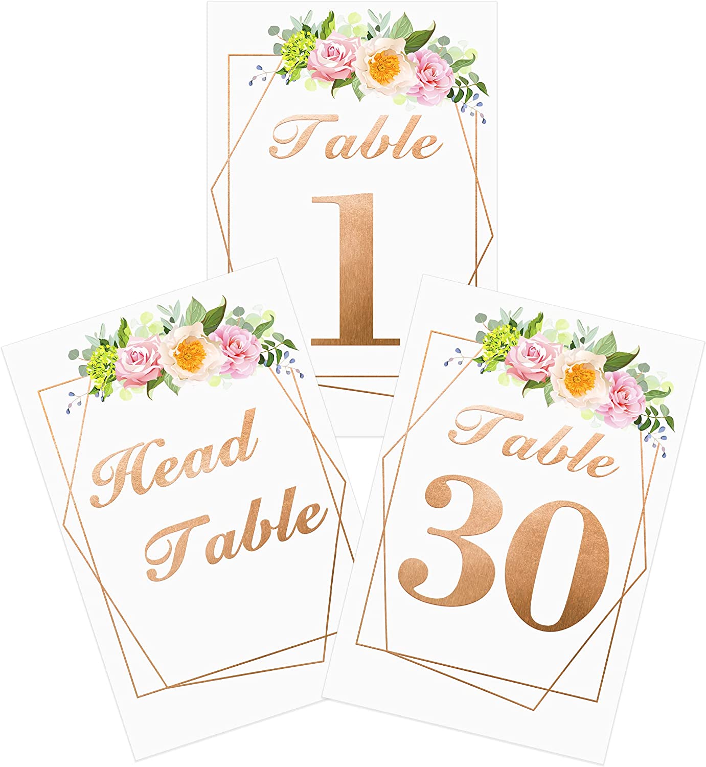 Wedding Table Numbers with Stands, 4x6 inches Double-Sided Gold Floral