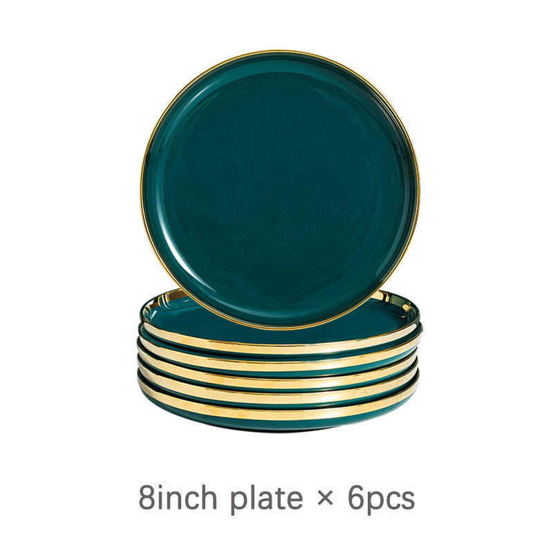 Luxury Green Ceramic Dinner Plates Dishes  Bowl Set