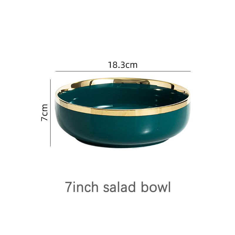 Luxury Green Ceramic Dinner Plates Dishes  Bowl Set