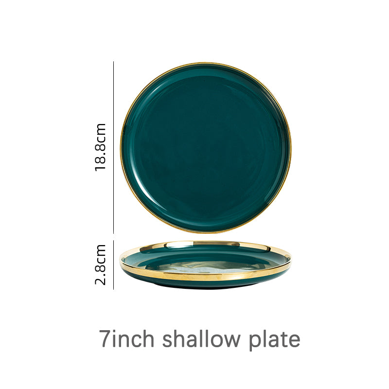 Luxury Green Ceramic Dinner Plates Dishes  Bowl Set