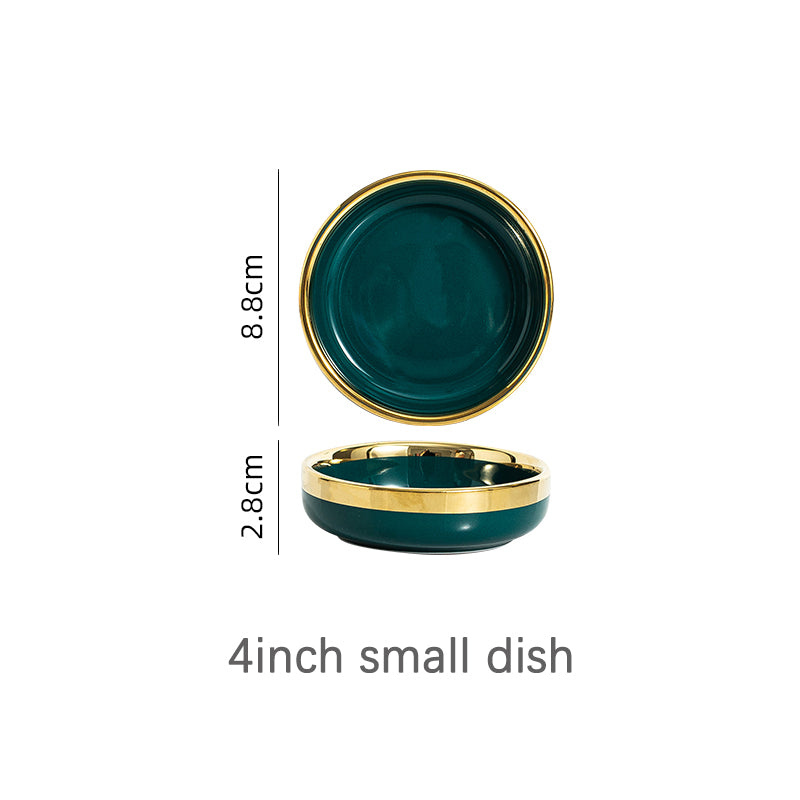 Luxury Green Ceramic Dinner Plates Dishes  Bowl Set