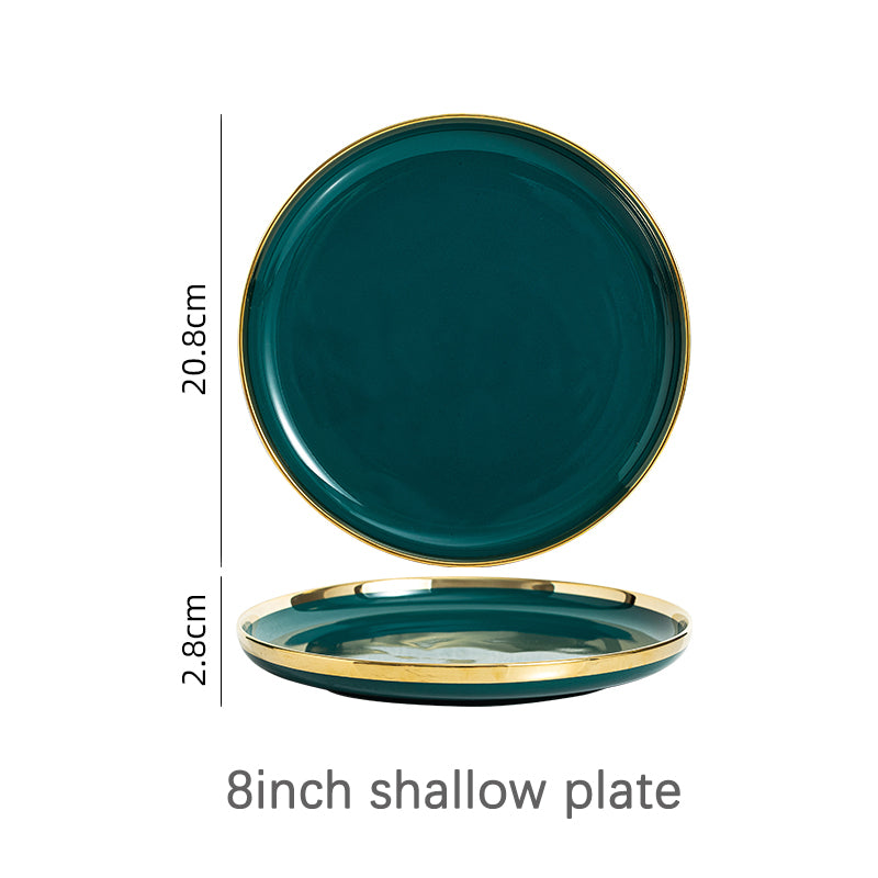 Luxury Green Ceramic Dinner Plates Dishes  Bowl Set