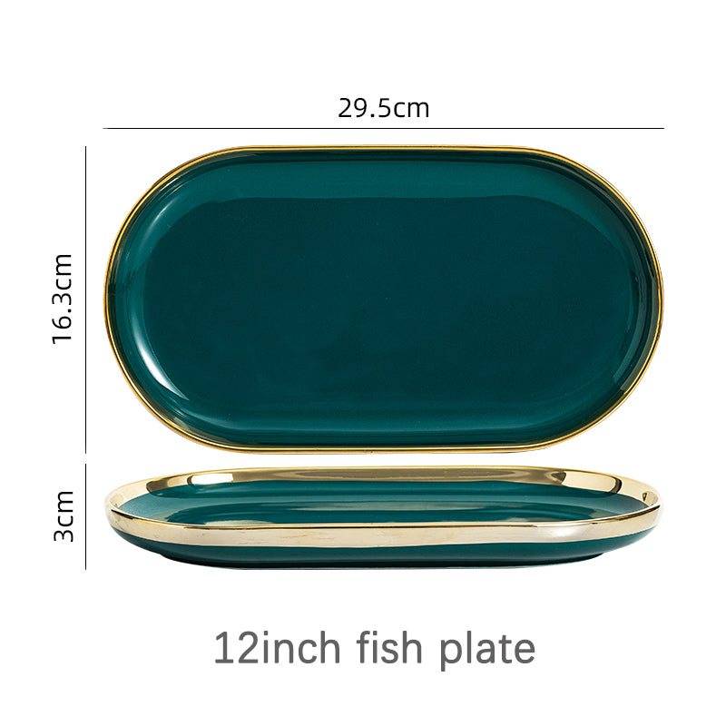 Luxury Green Ceramic Dinner Plates Dishes  Bowl Set