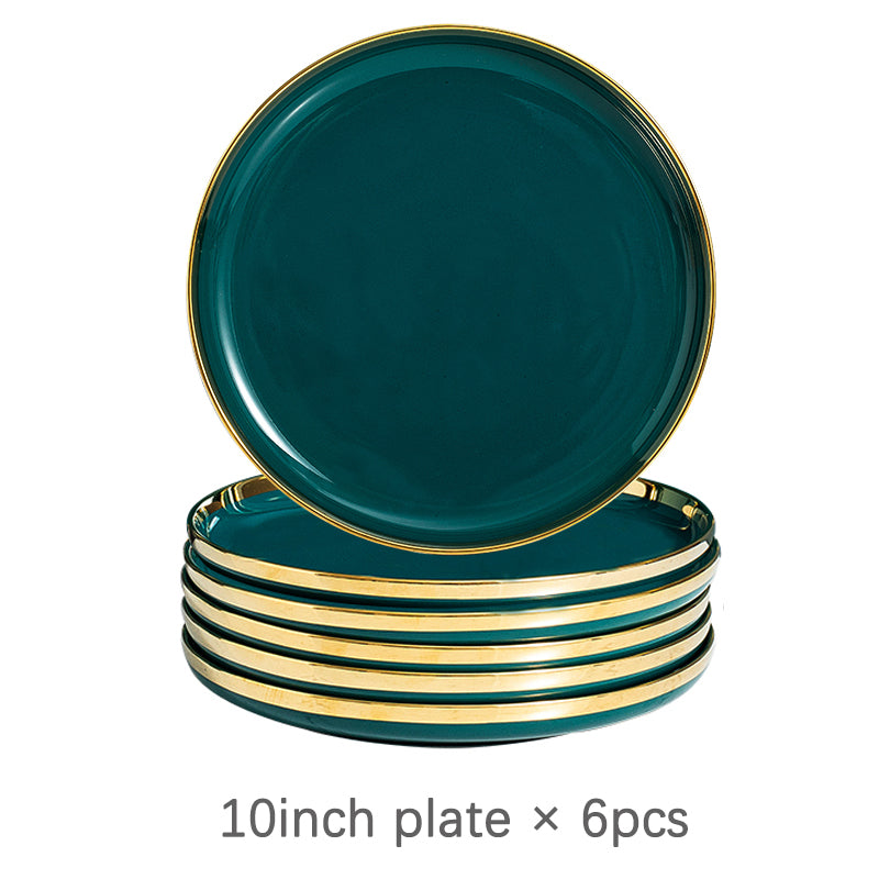 Luxury Green Ceramic Dinner Plates Dishes  Bowl Set