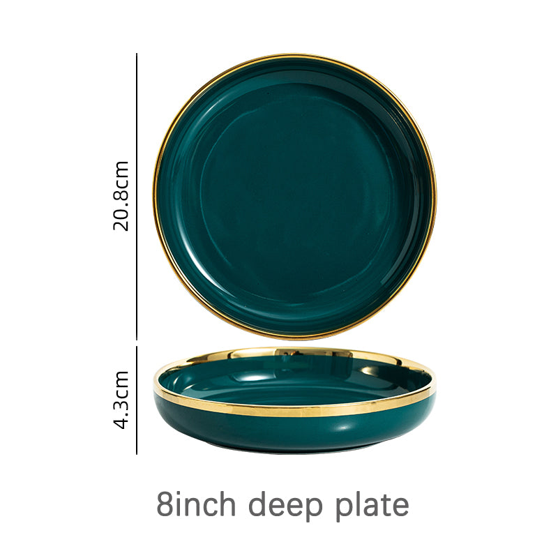 Luxury Green Ceramic Dinner Plates Dishes  Bowl Set