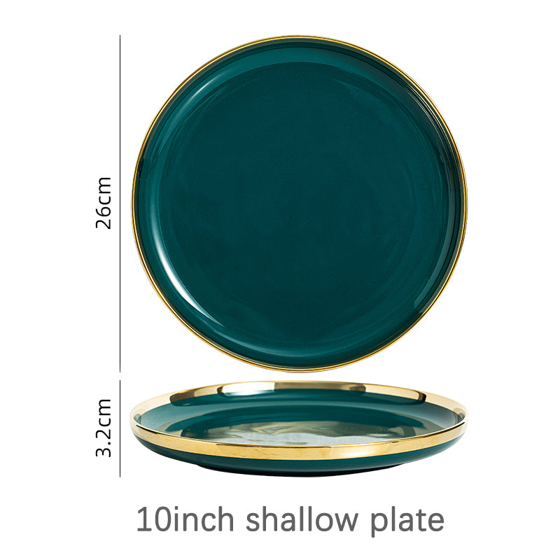 Luxury Green Ceramic Dinner Plates Dishes  Bowl Set